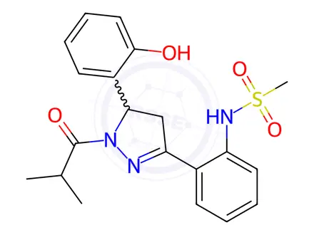 Chemical structure of N-(2-(5-(2-Hydroxyphenyl)-1-isobutyryl-4,5-dihydro-1H-pyrazol-3-yl)phenyl)methanesulfonamide