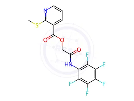 Chemical structure of 2-Oxo-2-((perfluorophenyl)amino)ethyl 2-(methylthio)nicotinate