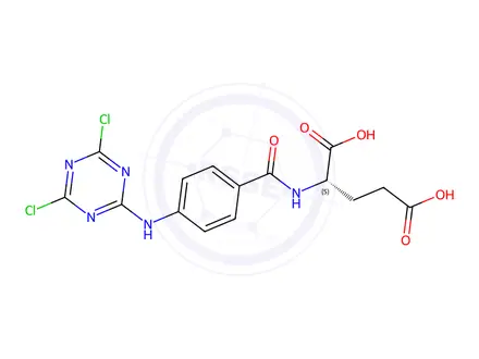 Chemical structure of (S)-2-(4-((4,6-Dichloro-1,3,5-triazin-2-yl)amino)benzamido)pentanedioic acid