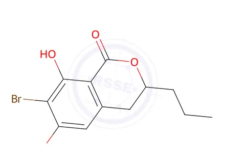 Chemical structure of 7-Bromo-3,4-dihydro-6,8-dihydroxy-3-propyl-1H-2-benzopyran-1-one