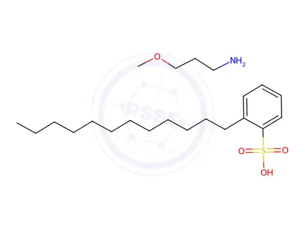 Chemical structure of dodecylbenzenesulphonic acid, compound with 3-methoxypropylamine (1:1)