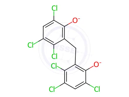 Chemical structure of disodium 2,2'-methylenebis[3,4,6-trichlorophenolate]