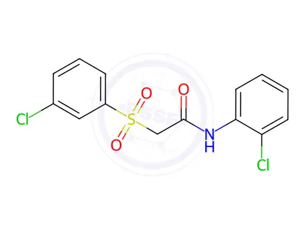 Chemical structure of N-(2-chlorophenyl)-2-((3-chlorophenyl)sulfonyl)acetamide