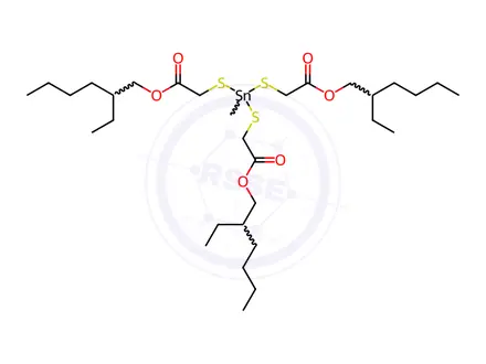 Chemical structure of Tris(2-ethylhexyl) 2,2',2''-((methylstannanetriyl)tris(sulfanediyl))triacetate