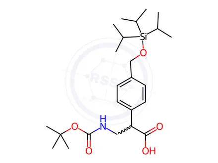 Chemical structure of 3-((tert-Butoxycarbonyl)amino)-2-(4-(((triisopropylsilyl)oxy)methyl)phenyl)propanoic Acid