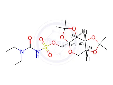 Chemical structure of 2,3:4,5-Bis-O-(1-methylethylidene)-b-D-fructopyranose 1-[[(diethylamino)carbonyl]sulfamate]