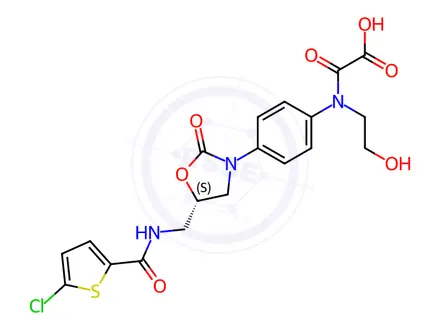 Chemical structure of 2-[[4-[(5S)-5-[[[(5-Chloro-2-thienyl)carbonyl]amino]methyl]-2-oxo-3-oxazolidinyl]phenyl](2-hydroxyethyl)amino]-2-oxo-acetic Acid
