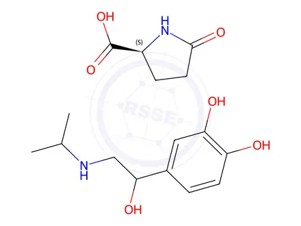 Chemical structure of 5-oxo-L-proline, compound with 4-[1-hydroxy-2-(isopropylamino)ethyl]pyrocatechol (1:1)