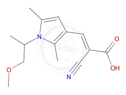 Chemical structure of (2Z)-2-cyano-3-[1-(2-methoxy-1-methylethyl)-2,5-dimethyl-1H-pyrrol-3-yl]acrylic acid