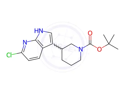 Chemical structure of 1-Piperidinecarboxylic acid, 3-(6-chloro-1H-pyrrolo[2,3-b]pyridin-3-yl)-, 1,1-dimethylethyl ester