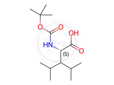 Chemical structure of (S)-2-((tert-Butoxycarbonyl)amino)-3-isopropyl-4-methylpentanoic acid