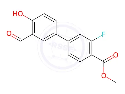 Chemical structure of 4-(3-Fluoro-4-methoxycarbonylphenyl)-2-formylphenol