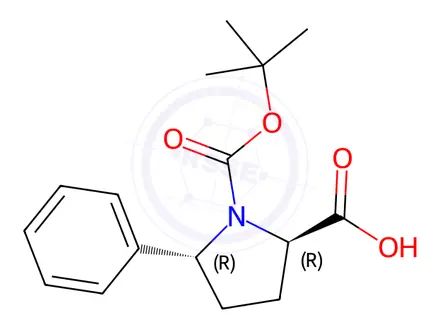 Chemical structure of 1-(1,1-Dimethylethyl) (2R,5R)-5-phenyl-1,2-pyrrolidinedicarboxylate