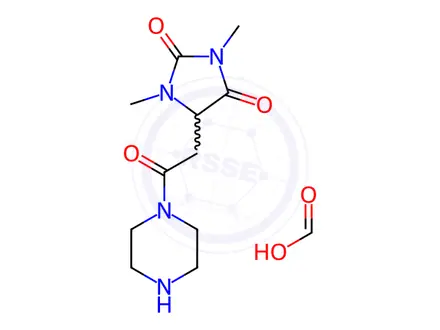 Chemical structure of Formic acid-1,3-dimethyl-5-(2-oxo-2-piperazin-1-ylethyl)imidazolidine-2,4-dione (1:1)