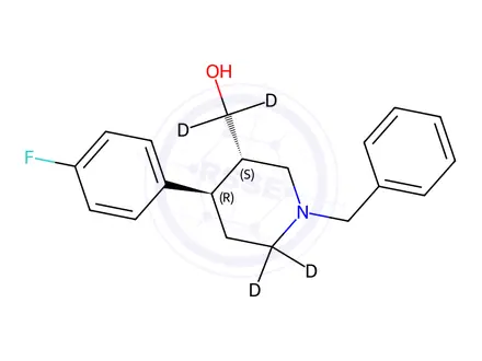 Chemical structure of trans 1-Benzyl-4-(4-fluorophenyl)-3-piperidinemethanol-d4