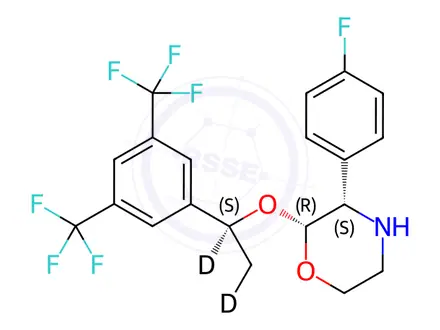 Chemical structure of 2-(R)-[1-(S)-(3,5-Bis(trifluoromethyl)phenyl)ethoxy]-3-(S)-fluorophenylmorpholine-d2