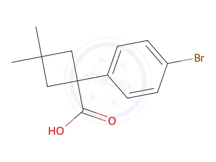 Chemical structure of 1-(4-bromophenyl)-3,3-dimethylcyclobutane-1-carboxylic acid
