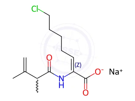 Chemical structure of 7-Chloro-2-(2,3-dimethylbut-3-enamido)hept-2-enoic Acid