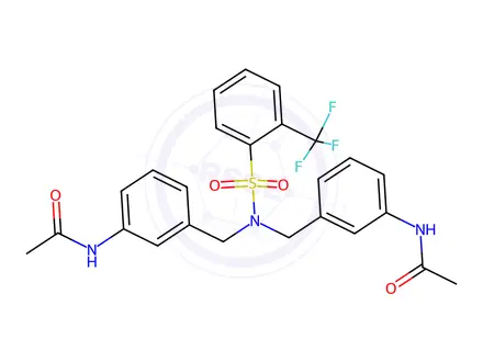 Chemical structure of N,N'-(((((2-(trifluoromethyl)phenyl)sulfonyl)azanediyl)bis(methylene))bis(3,1-phenylene))diacetamide