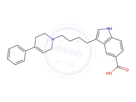 Chemical structure of 3-(4-(4-Phenyl-5,6-dihydropyridin-1(2H)-yl)butyl)-1H-indole-5-carboxylic acid