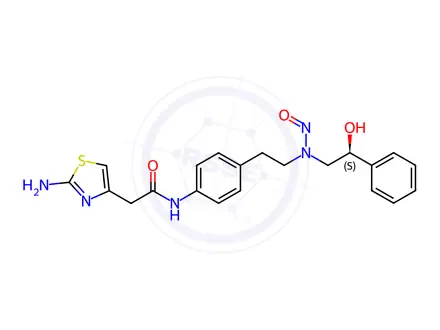 Chemical structure of (S)-2-(2-aminothiazol-4-yl)-N-(4-(2-((2-hydroxy-2-phenylethyl)(nitroso)amino)ethyl)phenyl)acetamide