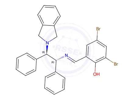 Chemical structure of 2,4-Dibromo-6-[(E)-[[(1R,2R)-2-(isoindolin-2-yl)-1,2-diphenylethyl]imino]methyl]phenol