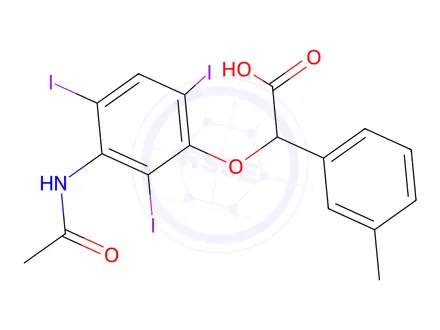 Chemical structure of 2-[3-(Acetylamino)-2,4,6-triiodophenoxy]-2-(m-tolyl)acetic acid