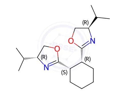 Chemical structure of Oxazole, 2,2'-(1R,2S)-1,2-cyclohexanediylbis[4,5-dihydro-4-(1-methylethyl)-, (4R,4'R)-