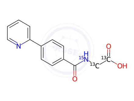 Chemical structure of N-[4-(2-Pyridinyl)benzoyl]glycine-13C2,15N