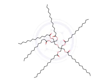 Chemical structure of TEtradecanoic acid, 2-[[3-[(1-oxotetradecyl)oxy]-2,2-bis[[(1-oxotetradecyl)oxy]methyl]propoxy]methyl]-2-[[(1-oxotetradecyl)oxy]methyl]-1,3-propanediyl ester