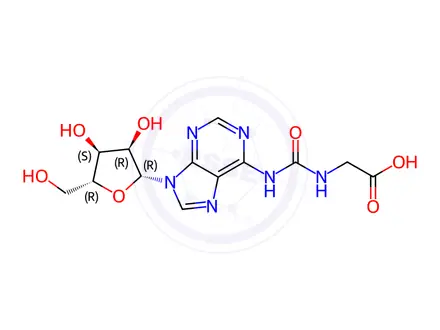 Chemical structure of Glycine, N-[[(9-β-D-ribofuranosyl-9H-purin-6-yl)amino]carbonyl]-