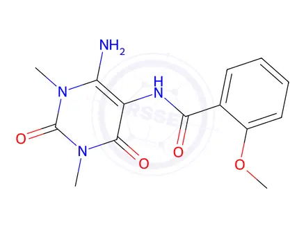 Chemical structure of Benzamide, N-(6-amino-1,2,3,4-tetrahydro-1,3-dimethyl-2,4-dioxo-5-pyrimidinyl)-2-methoxy-
