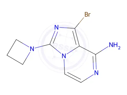 Chemical structure of 3-(Azetidin-1-yl)-1-bromoimidazo[1,5-a]pyrazin-8-amine