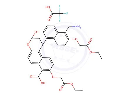 Chemical structure of 12-(Aminomethyl)-3,13-bis(2-ethoxy-2-oxoethoxy)-16H-8,16-methanodinaphtho[2,1-d:1',2'-g][1,3]dioxocine-4-carboxylic acid compound with 2,2,2-trifluoroacetic acid (1:1)