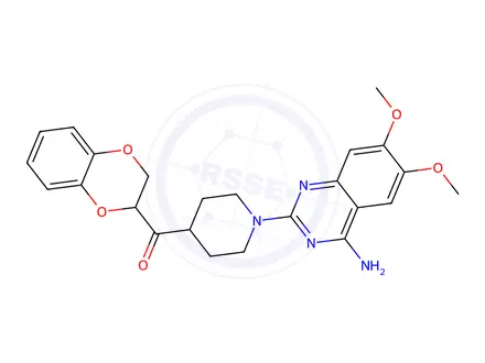 Chemical structure of (1-(4-amino-6,7-dimethoxyquinazolin-2-yl)piperidin-4-yl)(2,3-dihydrobenzo[b][1,4]dioxin-2-yl)methanone