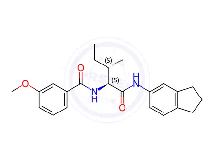 Chemical structure of Benzamide, N-[1-[[(2,3-dihydro-1H-inden-5-yl)amino]carbonyl]-2-methylbutyl]-3-methoxy-(9CI)