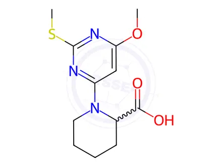 Chemical structure of 1-(6-Methoxy-2-Methylsulfanyl-pyriMidin-4-yl)-piperidine-2-carboxylic acid