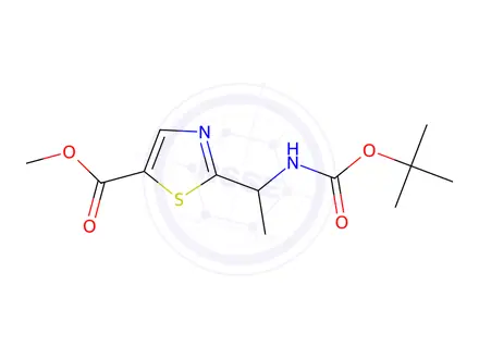 Chemical structure of Methyl 2-(1-((tert-butoxycarbonyl)amino)ethyl)thiazole-5-carboxylate