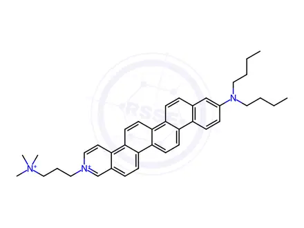 Chemical structure of 10-(Dibutylamino)-2-[3-(trimethylammonio)propyl]-chryseno[2,1-f]isoquinolinium Bromide (1:2)
