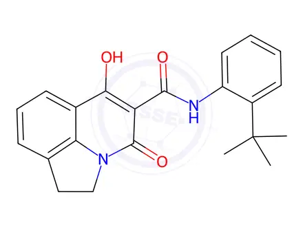 Chemical structure of N-(2-(tert-butyl)phenyl)-6-hydroxy-4-oxo-1,2-dihydro-4H-pyrrolo[3,2,1-ij]quinoline-5-carboxamide