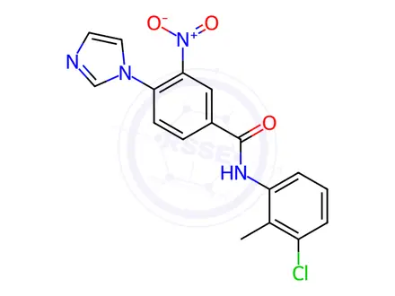 Chemical structure of N-(3-chloro-2-methylphenyl)-4-(1H-imidazol-1-yl)-3-nitrobenzamide