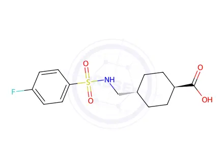 Chemical structure of (1R,4r)-4-[(4-fluorobenzenesulfonamido)methyl]cyclohexane-1-carboxylic acid