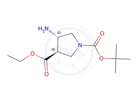Chemical structure of (3R,4S)-4-Amino-1-Boc-3-pyrrolidinecarboxylic Acid Ethyl Ester Hydrochloride