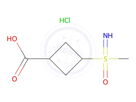 Chemical structure of rac-(1r,3r)-3-[imino(methyl)oxo-lambda6-sulfanyl]cyclobutane-1-carboxylic acid hydrochloride, trans