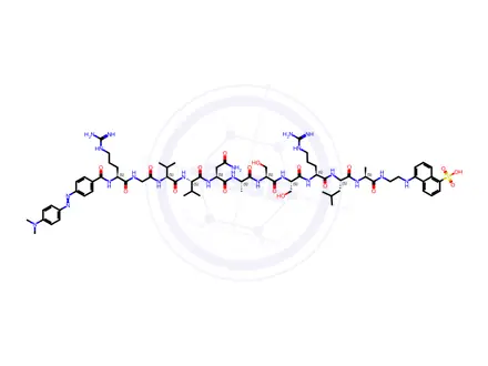 Chemical structure of DABCYL-ARG-GLY-VAL-VAL-ASN-ALA-SER-SER-ARG-LEU-ALA-EDANS