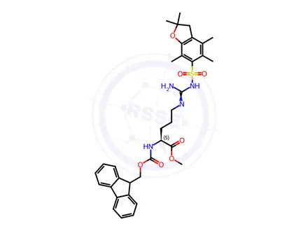 Chemical structure of L-Ornithine, N5-[[[(2,3-dihydro-2,2,4,5,7-pentamethyl-6-benzofuranyl)sulfonyl]amino]iminomethyl]-N2-[(9H-fluoren-9-ylmethoxy)carbonyl]-, methyl ester