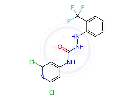 Chemical structure of N1-(2,6-dichloro-4-pyridyl)-2-[2-(trifluoromethyl)phenyl]hydrazine-1-carboxamide