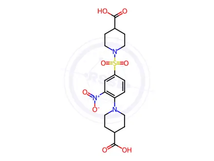 Chemical structure of 1-{4-[(4-carboxypiperidino)sulfonyl]-2-nitrophenyl}-4-piperidinecarboxylic acid