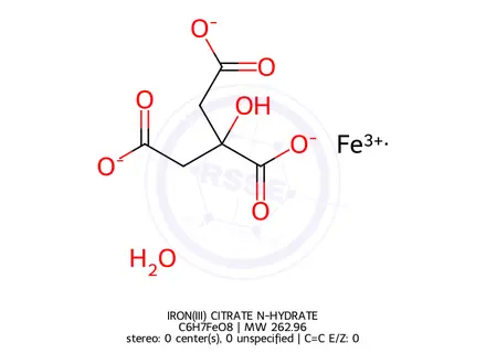 Chemical structure of 1,2,3-Propanetricarboxylic acid, 2-hydroxy-, iron(3+) salt (1:1), monohydrate