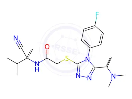 Chemical structure of N-(2-Cyano-3-methylbutan-2-yl)-2-((5-(1-(dimethylamino)ethyl)-4-(4-fluorophenyl)-4H-1,2,4-triazol-3-yl)thio)acetamide